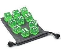 10 dados verdes de 6 caras D6 RPG D&D juego verde transparente + bolsa juego de dados y accesorios (19 mm)