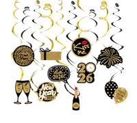 10 Decoraciones Feliz Año Nuevo 2026, Espirales Colgantes Negro y Dorado para Fiestas de Año Nuevo, Interior y Exterior