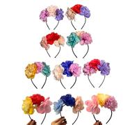 10 Diademas Flores de Tela Hora Loca - Corona Floral Boda Fiesta Photocall - Diadema Flores Tela Colores Surtidos Mujer
