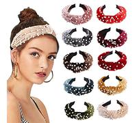 10 diademas para mujer, diademas anudadas con perlas para mujeres y niñas, turbante de nudo superior ancho, aros para el pelo