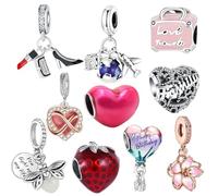 10 dijes de pulsera de plata brillante para joyería Pandora, circonitas cúbicas, dijes metálicos para collares y pulseras, 0.4 in, Plata de ley