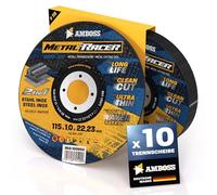 10 discos de corte de metal de 115 x 1 x 22,23 mm de diámetro. El disco de corte Metal Racer by AMBOSS WERKZEUGE es adecuado para acero y acero inoxidable.