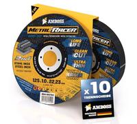 10 discos de corte de metal de 125 x 1 x 22,23 mm. El disco de corte de AMBOSS WERZEUGE Metal Racer es adecuado para acero y acero inoxidable.