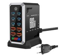 10 en 1 & 660 W USB C cargador múltiple, cargador rápido USB GaN III múltiple con 6 x USB-C + 4 x USB-A, Power Delivery base de carga USBC para MacBook Pro/Air, Phone, iPad, Galaxy más (negro)