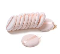 10 esponjas de algodón puro para base de polvo, tamaño normal de 3.15 pulgadas con correa, mezcla para polvo mineral suelto, polvo corporal, herramienta de maquillaje húmedo y seco