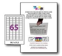 10 etiqueta adhesiva etiqueta transparente estera de poliéster transparente 38 x 22 mm engomada impresora sólo láser para plástico, vidrio, metales pegatinas