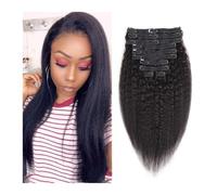 10 extensiones de cabello humano con clip for mujeres negras, cabello Remy rizado natural negro, 120 g/set Easy Installation and Removal(16inch)