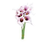 10 flores artificiales de lirio de cala para decoración de bodas y arreglos del hogar, 34 cm de longitud para un fácil peinado (morado sobre blanco)