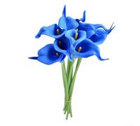 10 flores artificiales de lirio de cala para ideas creativas de decoración del hogar, 34 cm (azul real)
