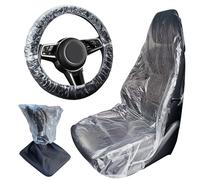 10 fundas desechables para asientos de coche, fundas de plástico desechables transparentes, 10 fundas para volante, 10 fundas para palanca de cambios, protector impermeable para asiento de vehículo