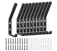 10 Ganchos de Pared para Paneles Acústicos, Percheros de Pared, Negro | Ganchos metálicos, doble punto de carga, tornillos y tacos incluidos para ropa, bolsos, sombreros y toallas