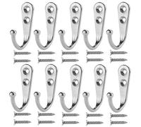 10 ganchos negros pequeños para colgar abrigos, tornillos de 21 x 12 x 30 mm, 10 unidades, pequeños, adecuados para baño, fuertes y muy hermosos, exquisitos y elegantes (plata)