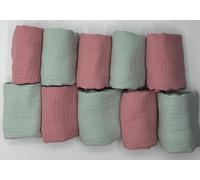 10 Gasas Muselinas Algodón Orgánico 48X24 Cm Bebés. Toallas Bebé Recién Nacido Muselinas Bebé Algodón Baberos Muselina Ecofriendly, Toallitas Reutilizables. (Rosa/Menta)