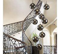 10 Glass Balls Staircase Chandelier Long Pendant Light Duplex Building Large Chandelier Living Room Villa Hollow Minimalist Staircase Lamp 40x200cm (Color : Grey)