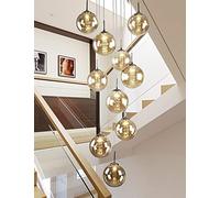 10 Glass Balls Staircase Chandelier Long Pendant Light Duplex Building Large Chandelier Living Room Villa Hollow Minimalist Staircase Lamp 40x200cm (Color : Champagne)