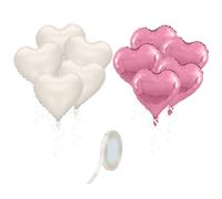 10 globos con forma de corazón, 1 rollo de cinta blanca, globos de color crema, globos rosa, globos de aluminio (18 pulgadas)