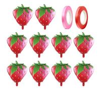 10 Globos De Fresa Y 2 Cintas, Globos Con Forma De Fruta, Globos Para Decoración De Fiestas, Globos De Papel De Aluminio, Accesorios Para Globos, Cintas Decorativas