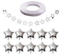 10 Globos De Lámina De Estrella De Cinco Puntas, 1 Bandera De Tren, 1 Cinta, Globos De Helio, Globos Plateados, Decoraciones Para Fiestas De Compromiso, Globos De Estrellas