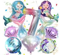 10 globos de sirena, decoración para el 7º cumpleaños, para niñas, aleta de sirena, globos de papel de aluminio, decoración para cumpleaños infantiles, fiestas subacuáticas, decoración temática del