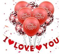 10 globos rojos, 1 pancarta "I Love You", decoración del día de la madre, 5 globos de látex y 5 globos de confeti con una cinta roja para el día de San Valentín, aniversario, fiesta de boda