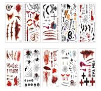 10 Hojas 100+ Piezas Tatuajes Temporales Halloween, Cicatrices Tatuajes Temporales Pegatinas, Pegatinas Heridas, Para Carnaval, Fiesta Cosplay