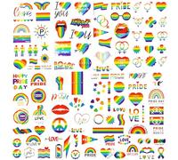 10 Hojas 110 Piezas Tatuajes Temporales Arcoiris, Amor/Arco Iris/Mariposa/Labio Rojo Pegatinas Orgullo Gay Decoración para LGBT Desfiles del Orgullo Celebraciones Fiestas Suministros