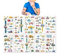 10 Hojas Coches De Dibujos Animados Aviones Barcos Excavadoras Pegatinas De Tatuajes Temporales Para Niños Pegatinas Para Fiestas