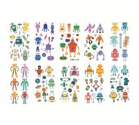 10 hojas con 120 diseños de tatuajes temporales de robots de dibujos animados, divertidas pegatinas de tatuajes falsos a prueba de agua, perfectas para celebraciones de y regalos festivos