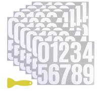 10 hojas de pegatinas numéricas de 10 cm con 1 rasqueta dura amarilla, pegatina blanca para número de casa, resistente al agua, para puerta de casa, exterior