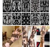 10 hojas de plantillas temporales para tatuajes de henna | 20 plantillas de tatuaje de brazos, India Arab Flash, aerosol adhesivo para tatuaje, color DIY