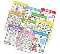 10 hojas de póster básico de fonética de 10 temas, póster de aprendizaje de idiomas para niños pequeños, preescolares, jardín de infantes, suministros de enseñanza