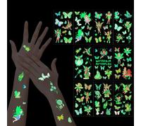 10 hojas de tatuajes mágicos de hadas y mariposas que brillan en la oscuridad para niños, pegatinas de tatuaje temporales seguras, regalos de fiesta para niñas, accesorios de disfraz de Halloween
