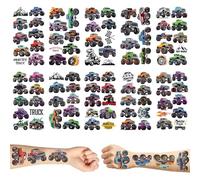 10 hojas de tatuajes para niños y jóvenes, Monster trucks, tatuajes infantiles, impermeables, agradables para la piel, para fiestas, regalos de cumpleaños infantiles