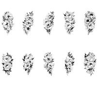 10 hojas de tatuajes temporales impermeables de flores negras, mariposas y rosas for mujeres, tatuajes falsos lavables.(Set 02)