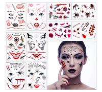 10 hojas Halloween Tatuaje Temporal Cara Zombie Cicatrices Pegatinas para Falso Sangre Especial Costume Maquillaje