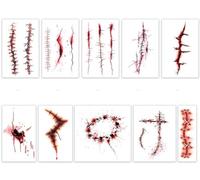 10 Hojas Maquillaje Facial De Halloween, Resistente Al Agua Y De Larga Duración, Pegatinas De Tatuajes Con Efecto De Manchas De Sangre, Maquillaje Para Actuaciones En Fiestas Navideñas.