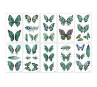 10 Hojas Mariposas、Sirena、Animales del mar impermeables tatuajes temporales, estilos mixtos tatuajes de dibujos animados, regalos de maquillaje de fiesta (E)