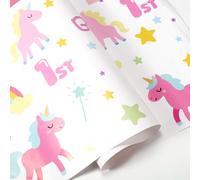 10 Hojas Papel de Regalo para Primer Cumpleaños Niña, 70x42cm Lazo Unicornio Rosa Papel de Regalo Cumpleaños Niña para Baby Shower Regalos Fiesta (Estilo 2)