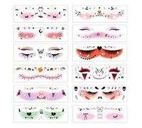 10 hojas pegatinas de la cicatriz del tatuaje de Halloween, Tatuaje de cara pegatinas de cara para mujeres hombres mascarada Halloween Cosplay partido maquillaje props (I)