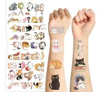 10 Hojas Pegatinas De Tatuaje Temporal Impermeables De Gato De Acuarela De Dibujos Animados Lindos Para Fiestas Días Festivos Y Niños