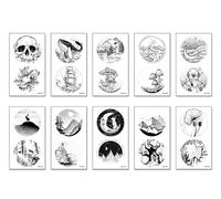 10 Hojas Pegatinas De Tatuajes Temporales Artísticos Para Niños, Impermeables, En Blanco Y Negro, Con Diseño De Ballena En El Bosque De La Montaña.