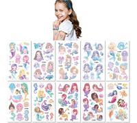 10 Hojas Pegatinas De Tatuajes Temporales De Sirenas En Acuarela Para Niños Con Purpurina Y Resistentes Al Agua