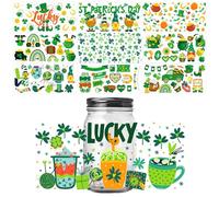 10 Hojas Pegatinas de Transferencia DTF, 24x11cm Impermeable Pegatinas de Transferencia para Frotar de San Patricio Pegatinas de Copa Irlandesa Verde para Taza de Vidrio Manualidades