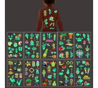 10 Hojas Pegatinas Hawaianas Que Brillan En La Oscuridad Tatuajes Temporales Fluorescentes Con Caras De Dibujos Animados Para Niños Para Fiestas De Verano