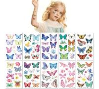 10 Hojas Pegatinas Impermeables De Flores Y Mariposas Con Dibujos De Acuarela Para Niños Tatuajes Temporales