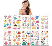 10 Hojas Pegatinas Impermeables Y Creativas De Dibujos Animados Para Niños Con Temática De Té De La Tarde: Café Leche Té Pastel Y Postres