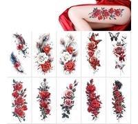 10 Hojas Pequeñas Pegatinas Temporales Florales Para Brazos Completos Con Geishas Mariposas Rosas Y Coloridas Pegatinas Creativas
