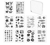10 Hojas Sellos de Silicona Transparente con 1 Bloques de Acrílico 10 * 10cm Transparente Álbum de Álbumes de Recortes para Manualidades Scrapbooking,Fotos Decoración,Postales de Recortes
