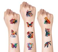 10 Hojas Set de Tatuajes Temporales Animales para Niños con Pinzas, 60 Estilos de Animales Acuarela Tatuajes Impermeables y Seguros Fácil de Aplicar en Brazos Manos Cara para Fiestas y Cumpleaños