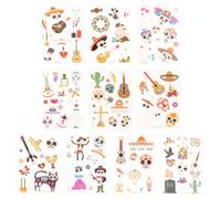 10 Hojas Tatuajes Faciales del Día Muertos Halloween Adultos | PVC Seguro Piel, y Fácil de Pegar, para Cara y Cejas en Cosplay y Fiesta Nocturna